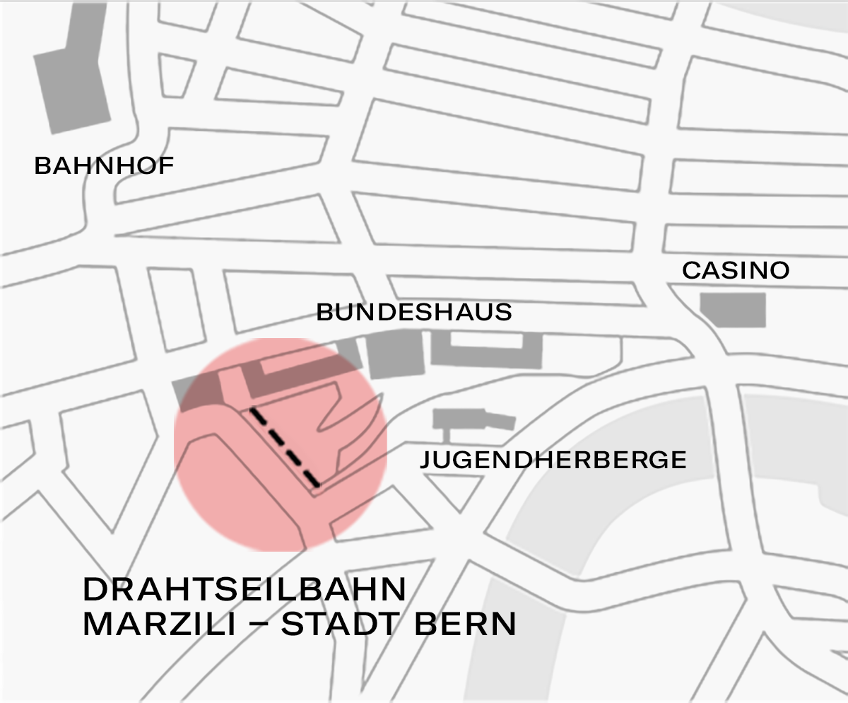 Plan-Ansicht des Stadtgebiets um das Bundeshaus in Bern.